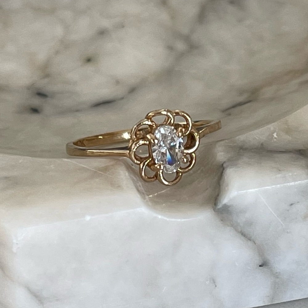 Solid 10K yellow gold vintage ring CZ cubic zirconia 90s minimalist 10 karat VTG - Picture 12 of 16